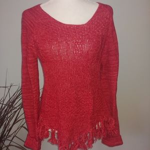 American Rag Woman’s Red Fringed Sweater